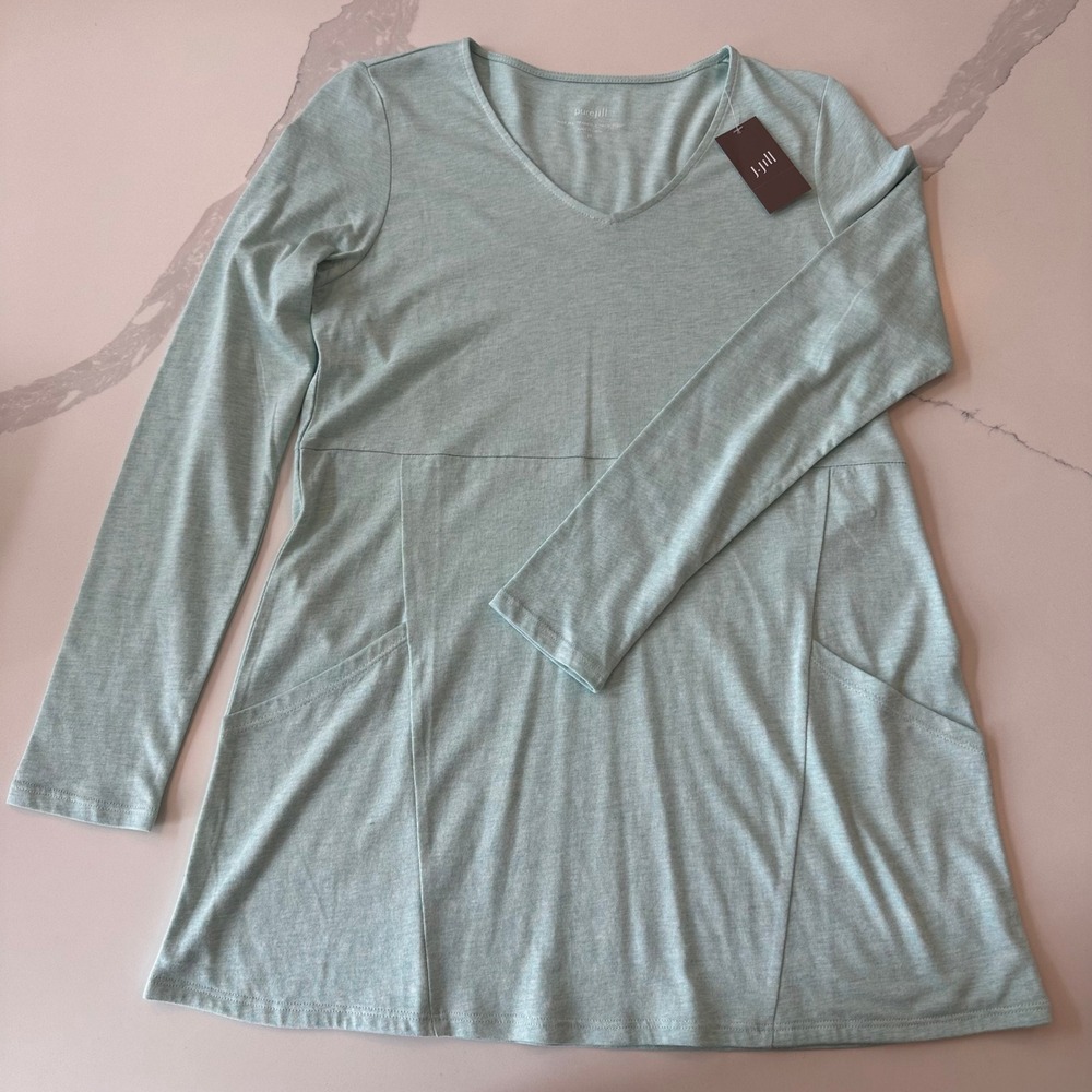 Pure J. Jill Womens XS V Neck Pocket Tunic Celadon Green Long Sleeve Top NWT